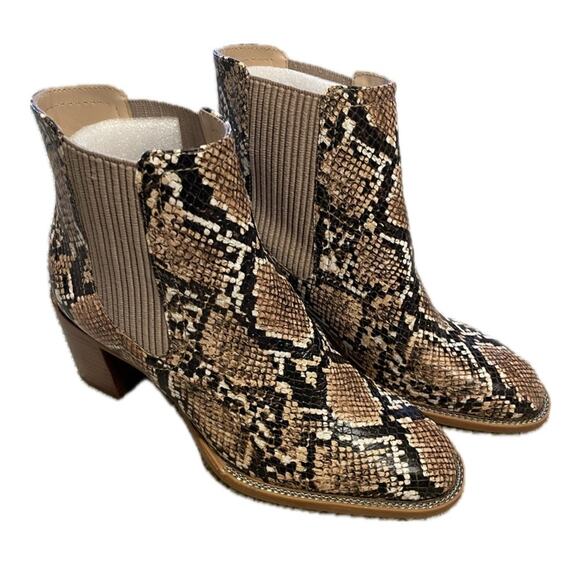 Vince Camuto Jentilliy Chelsea Snakeskin Leather Ankle Booties Chunky Heel US 6 - Picture 1 of 10